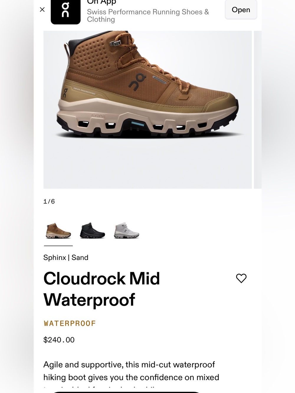 ON Cloudrock Mid Waterproof Boot in Sand